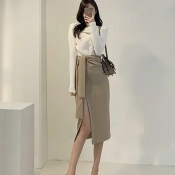 Long Sleeve T-krekli, Sieviešu Šķībs Apkakles Rudens Elegants Dāmas Jaunā Dizaina Cietā Vienkārša Kroku korejiešu Stilā Ulzzang Modes Šiks