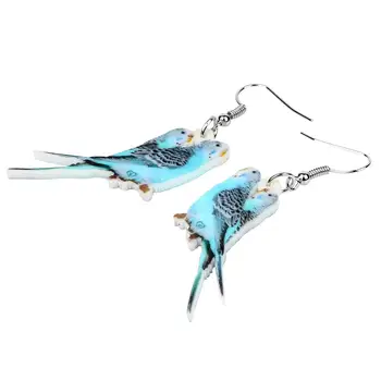 Bonsny Akrila Double Blue Ilgi-tailed Parakeet Papagailis Auskari Kritums Vilināt Saldu, Putnu Rotaslietas Sievietēm Meitene Pusaudžu Karstā Dāvana Jaunas 2019