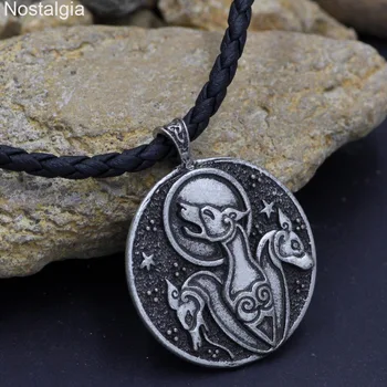 Nostalģija Triple Vilks Amuletu Viking Kulons Talismans Rotaslietas Skandināvu Wicca Ouija Moon Star Dzīvnieku Kaklarota Vīriešiem Pagānu Maģija