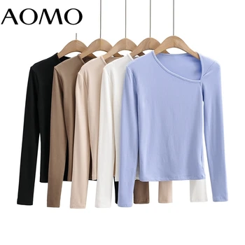 AOMO ir 2021. Sieviešu Rudens Pie Pleca T Krekls ar garām Piedurknēm Dāmas Gadījuma Tee Kreklu Street Wear Top 4P35A