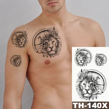 Pagaidu Tetovējums Pulkstenis Lauva Nazi, Tatto Uzlīmes, Vīriešu, Sieviešu, Roze, Pūce, Vilks, Lapsa, Ūdensizturīgs Viltus Henna Tiger Dzīvnieku Body Art Tato