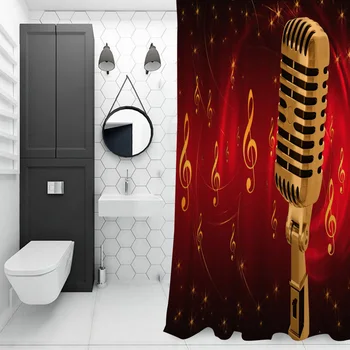 Ūdensizturīgs Dušas Aizkari Mikrofons Mūzikas Piezīmes Dušas Aizkars Frabic Poliestera Vannas istaba dekori Aizkaru