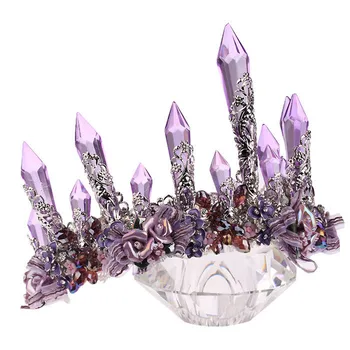 Vintage Violeta Kristāla Karaliene, Karalis Kāzu Noble Vainagu Tiara Līgava Balli Ziedu Ideāls Coronas Galvassegu Sieviešu Rotaslietas Piederumu