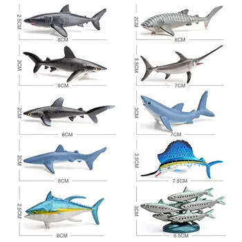 JAUNU 10pcs Simulācijas Mini Pelaģisko Zivju Modelis Sardīnes Baltā Haizivs, Zobenzivs Figūriņas Darbības Rādītāji Izziņas Bērniem Rotaļlietas