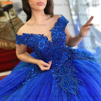 Dubaija, Royal Blue Kāzu Kleitas 2021 Līgavas Kleitas, Pielāgotas drēbes de mariée princesse Mežģīnes Up Frēzēšana Arābu vestido de casamento