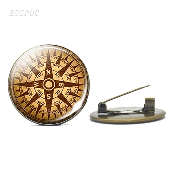 Karstā Apaļā Stikla Cabochon Rotaslietas Steampunk Kompasa Emblēmu Vintage Kompass Attēlu Bronzas Broša Emblēmu Arheoloģija Tour Dāvanas
