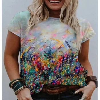 Jauno Modes Sieviešu Lielgabarīta T-krekli Sieviešu T-kreklu Krāsu Ziedu Iespiesti Top 3D Iespiesti Abstrakts Modelis