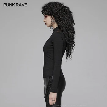 PUNK RAVE Sieviešu Gothic Stand Apkakli Acs Milzīgais Long Piedurknēm T-krekli Punk Personības Sexy Gadījuma Sievietēm, Topi, t-veida, Streetwear
