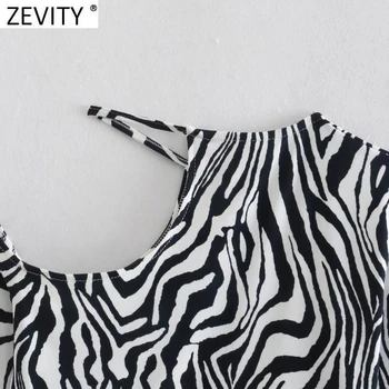 Zevity Sieviešu High Street Zebras Svītrainais Pie Pleca Slim Īss T Krekli Dāmas Sexy Dobi No Gadījuma Crop Topi T904