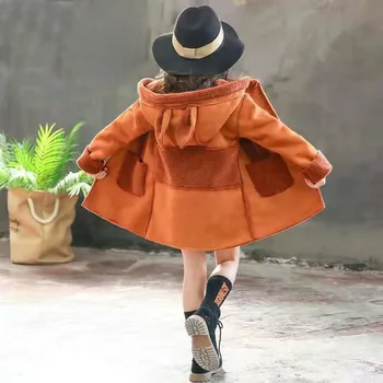 Boutique Vidēja garuma Meiteņu Mētelis Babys Sabiezējumu korejiešu Stilā Ir 2021. Jauns Bērnu Vējjaka Rudens un Ziemas Vilnas Mētelis