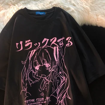 Ins Japāņu stilā Salds punk T-krekls sievietēm vasarā ir 2021. korejas karstā anime drukāt zaudēt studentu īsām piedurknēm krekls