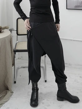 Home-made tumši melna harēma bikses asimetrisks nelegālo bikses goth mazākumtautību dizaina sajūta, Japāņu modes