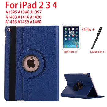 360 Grādu Rotējoša Smart Case For iPad 2 3 4 Vāciņš Apple iPad A1395 A1396 A1397 A1403 A1416 A1458 A1459 A1460 Būtiska Stāvēt