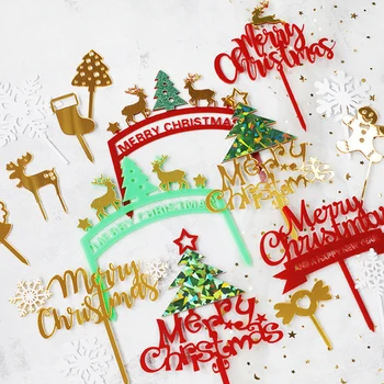 Happy Birthday Cake Topper Akrila Kartes Saģērbt Sarkanā Zaļā Ziemassvētku Eglīte Platīna Jaunajā Gadā Grupa Torti Desertu Dekorēšanai Spraudnis