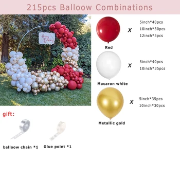 215pcs Macaron Baltu Balonu Vainags Iestatīt Dzimšanas dienas svinības Apdare Bērniem, Zelta, Sarkana Lateksa Absolvents Kāzu Baby Dušas Piederumi
