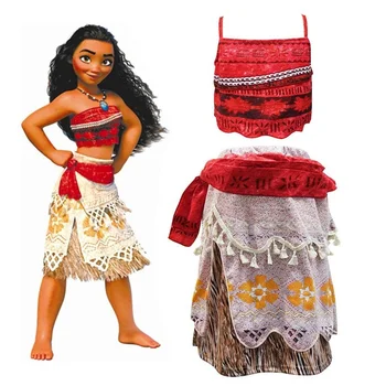 Bērnu Meiteņu Drēbes Moana Cosplay Kostīms Bērniem Princese Kleita Bērnu Vaiana Puse Apģērbu ar Necklac Eearrings Parūka Kostīmi