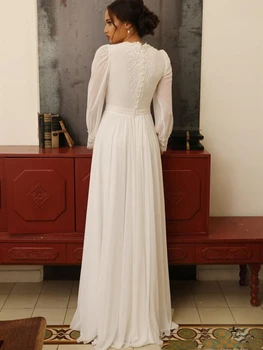 Elegants ar garām Piedurknēm Šifona Kāzu Kleita Ir 2021. Boho Augsta Kakla Grīdas Garums Apvalku Vintage Kāzu Kleita vestido de noiva