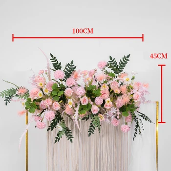 50/100cm DIY kāzu ziedu sienas vienošanās piegādes zīda rožu hydrangea mākslīgo ziedu rindu dekori kāzu dzelzs arkas fona