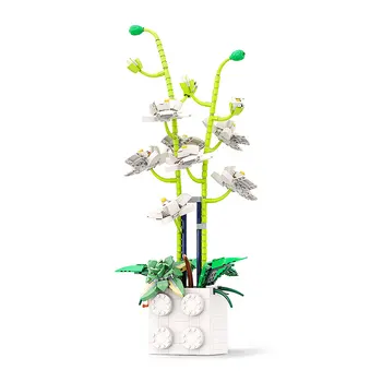 KM Retro Augi Vāze Ziedi Podos Zaļo Orhideju Ziedu Celtniecības Bloki, Ķieģeļu Modelis Ķīniešu Stilā Mazulis Izglītības Rotaļlieta Dāvana