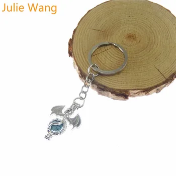 Julie Wang 1GB Sakausējuma Baltā K Radošo Pūķis Ar Lavas Akmens Keychains Keyrings Atslēgu Turētājs Šarmu Sieviešu/Vīriešu Modes Rotaslietas