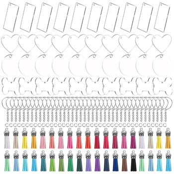 Taisnstūra /Kauli Akrila Keychains Tukšu Krāsains Pušķi Metāla Apdare Keyrings Pārredzamu Tukšu Komplekts DIY