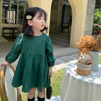 Mihkalev Zaļā Krāsa Bērni Ir 2021. Pavasara Ruffles Kleita Meitenēm Reizes Kokvilnas Princese Kleitas Bērnu Deju Puse Kleita Kids Apģērba