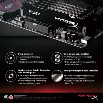 Kingston HyperX FURY DDR4 16GB 8GB 2666MHz 2400MHz 3200MHz Darbvirsmas RAM Atmiņa DIMM 288-pin Darbvirsmas Iekšējā Atmiņa Multi-kanālu