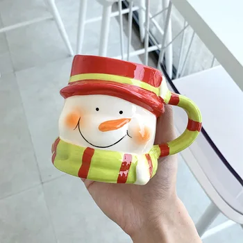 Ziemassvētku Keramikas Tējas Tase ar Rokturi Piparkūkas Cilvēks Krūzes 3D Santa Claus Keramikas Ziemassvētki Drinkware Pāri Piens Kafija Ūdens Krūzes