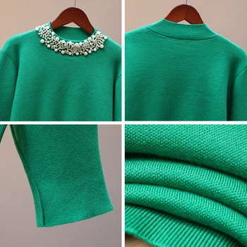 Augstu uzrullētu apkakli džemperis sieviešu rudens un ziemas jaunu visu maču vienkrāsainu zaļu džemperi džemperis korejas modes īss top X6260