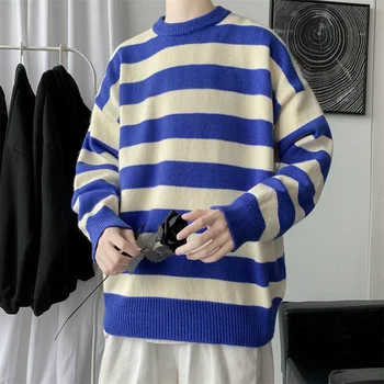 Privathinker Svītrainām O-veida kakla Džemperi Zaudēt Modes korejas Apģērbu Harajuku Adīti Džemperi Gadījuma Vīriešu Rudens Trikotāža