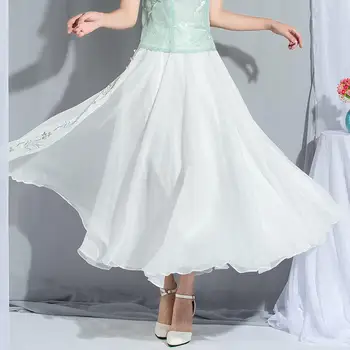 Izšuvumi Šifona Svārki Sieviešu Lielās Šūpoles Pavasara Vasaras Balti Svārki Jupe Femme Ķīniešu Stilā Sievietēm Garo Maxi Svārki Faldas C5388