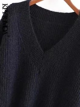 KPYTOMOA Sieviešu Modes Lielgabarīta Soft Touch Adīt Džemperis Vintage V Apkakli, garām Piedurknēm, Sieviešu Džemperi Šiks Topi