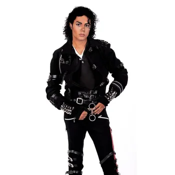 MJ Michael Jackson SLIKTI Punk Jaka Melna Stiept Kokvilnas Outwear