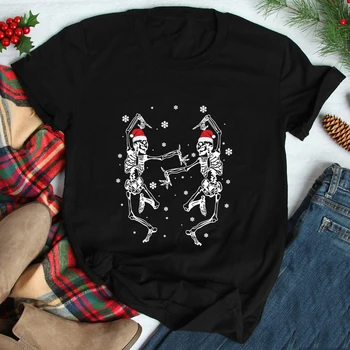 Skelets Dejas Ziemassvētku Krāsas Krekls Spooky Ziemas Sezonā Brīvdienu Tee Top Smieklīgi Sieviešu Īsām Piedurknēm Ziemassvētki Goth T-krekls