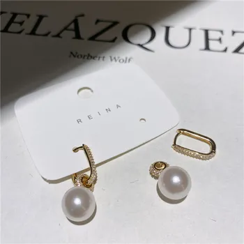 Korejiešu jaunā dizaina modes rotaslietas white pearl kvadrātveida vara inkrustēts zircon auskari, elegants sieviešu, multi-valkāt ikdienas piederums