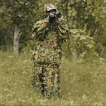 Lapu Ghillie Uzvalks Woodland Camo Maskēšanās tērps 3D Džungļu Medībām Bezmaksas Izmērs Taktiskās Vestes