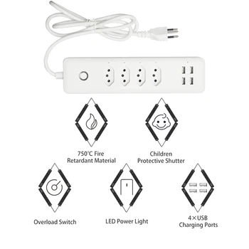 Aleleke WiFi Smart Power Strip Brazīlija Elektrisko Kontaktligzdu Šveices USB Vietās 1.8 m Extenstion Vadu Tālvadības ar Alexa, Google Home