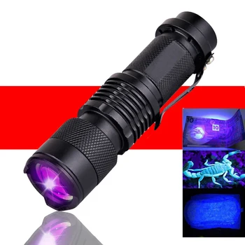 Mini Gaismas Pet Urīna Traipus Detektoru Scorpion Ūdensizturīgs Lāpu Pārnēsājamās Lampas Dropship Q5 UV Lukturīti ultravioleto Gaismu Tālummaiņa