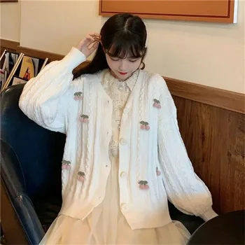 Maz Tīkams Baltās krāsas kašmira džemperis sieviešu Topi Ir 2021. Salds rudens drēbes sievietēm, korejiešu Stilā, Irdenas Trikotāžas Jaka Jaka