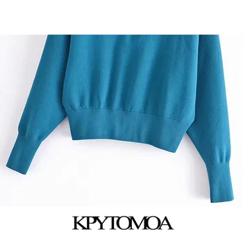 KPYTOMOA Sieviešu Modes Ar Zip-up Loose Knit Vintage Džemperis ar Augstu Apkakli, garām Piedurknēm, Sieviešu Džemperis Šiks Topi