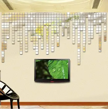 Karstā pārdošanas Kvadrātveida Akrila 3D sienas uzlīmes, Dzīvojamās istabas spoguļa virsmas, sienas uzlīmes, Guļamistaba, TV sienas DIY mākslas apdare
