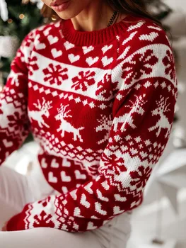 Sieviešu Elka Sniegpārslas, Ziemassvētku Ziemassvētki Džemperi Adīt Džemperis sieviete 2020. gadam, modes O Kakla kniting Topi Džemperi ziemas rudens свитер