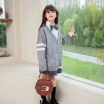 Meitenes vidēja garuma trikotāžas jaka ir 2021. jauna rudens maza meitene stila džemperis mētelis