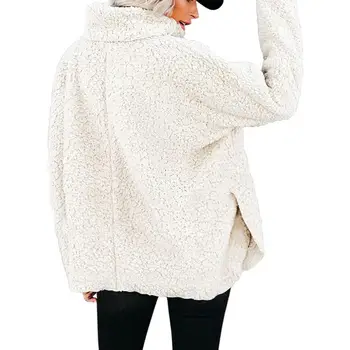 Sieviešu Sherpa Augstu Uzrullētu Apkakli Džemperis Pūkains Rotaļu Vilnas Džemperi Mākslīgās Kažokādas Pūkains, Silts Tops Ir 2021. Ziemas Streetwear Džemperi
