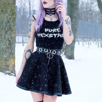 Tumši Gothic Mini Svārki Vasarā Sievietēm Ir 2021. Dzelzs Gredzenu Dobi No Augsta Vidukļa Svārki Sexy Goth Apģērbu Black Atdzist Meitene Streetwear