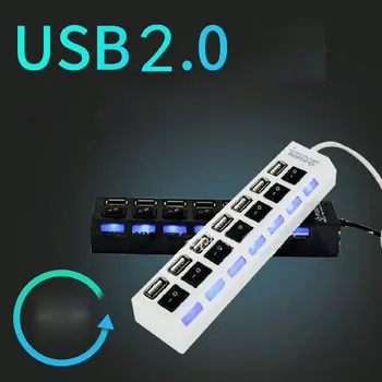 7 Porti USB HUB USB 2.0 High Speed USB Sadalītājs Expander HUB Strāvas Adapteris Multi-Port Neatkarīgu Slēdzis PC Klēpjdators Windows
