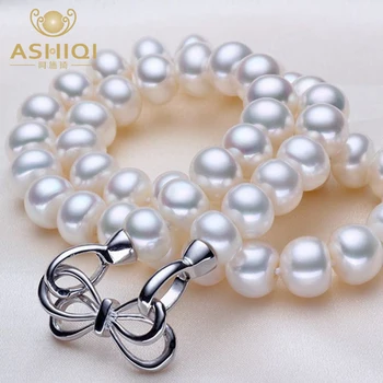 ASHIQI AAAA white10-11mm Lielas Pērles, dabīgie Saldūdens Pērļu Kaklarota Sievietēm, 925 sudraba rotaslietas māte dāvanu